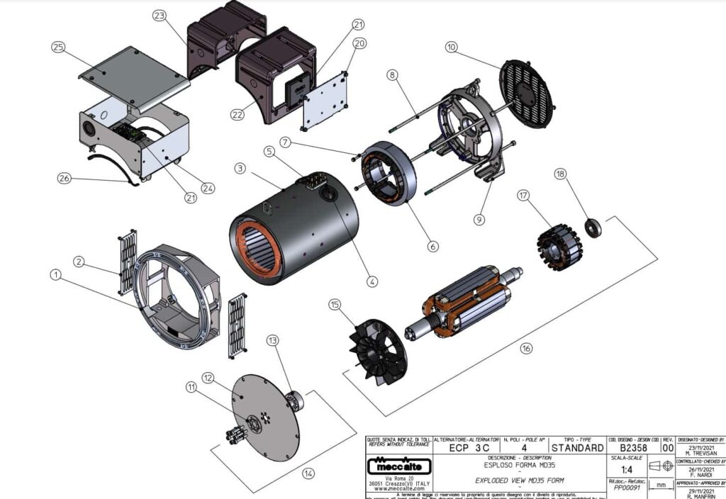 Phụ tùng củ phát điện ECP3 4 cực 3 pha, 4 cực 1 pha, 2 cực 3 pha Phụ tùng ECP3 2