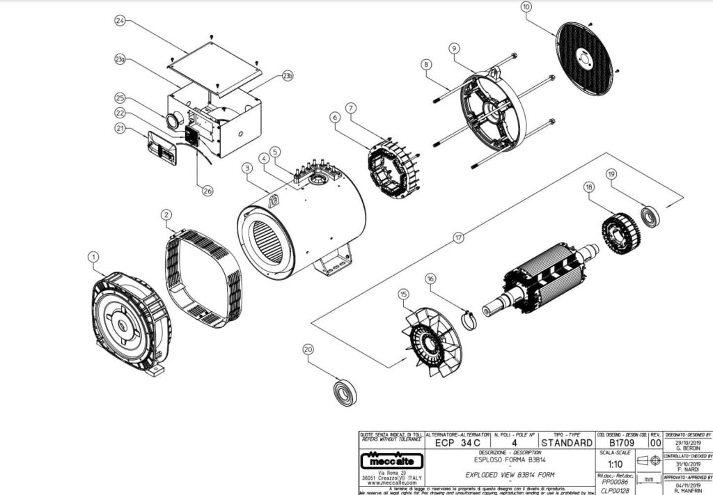 Phụ tùng củ phát điện ECP34 4 cực 3 pha, 4 cực 1 pha, 2 cực 3 pha Phụ tùng ECP34 1