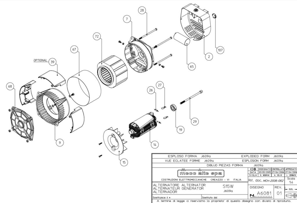 Phụ tùng củ phát điện S15W 2 cực 1 pha Củ phát điện S15W 1