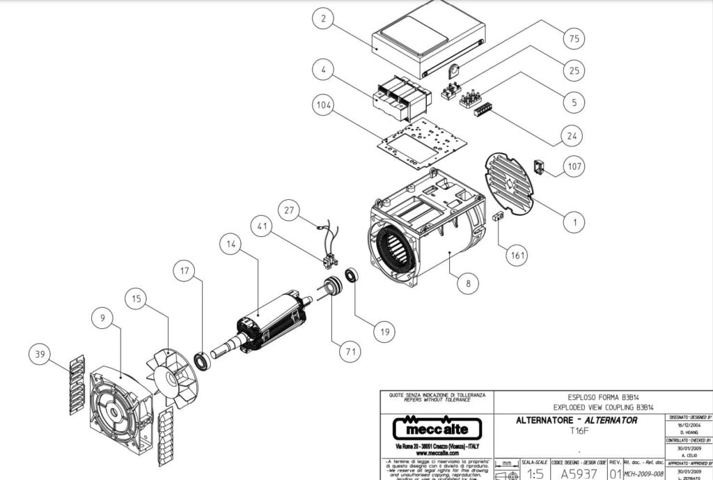 Phụ tùng củ phát điện TF 2 cực 1 pha Mecc Alte T16