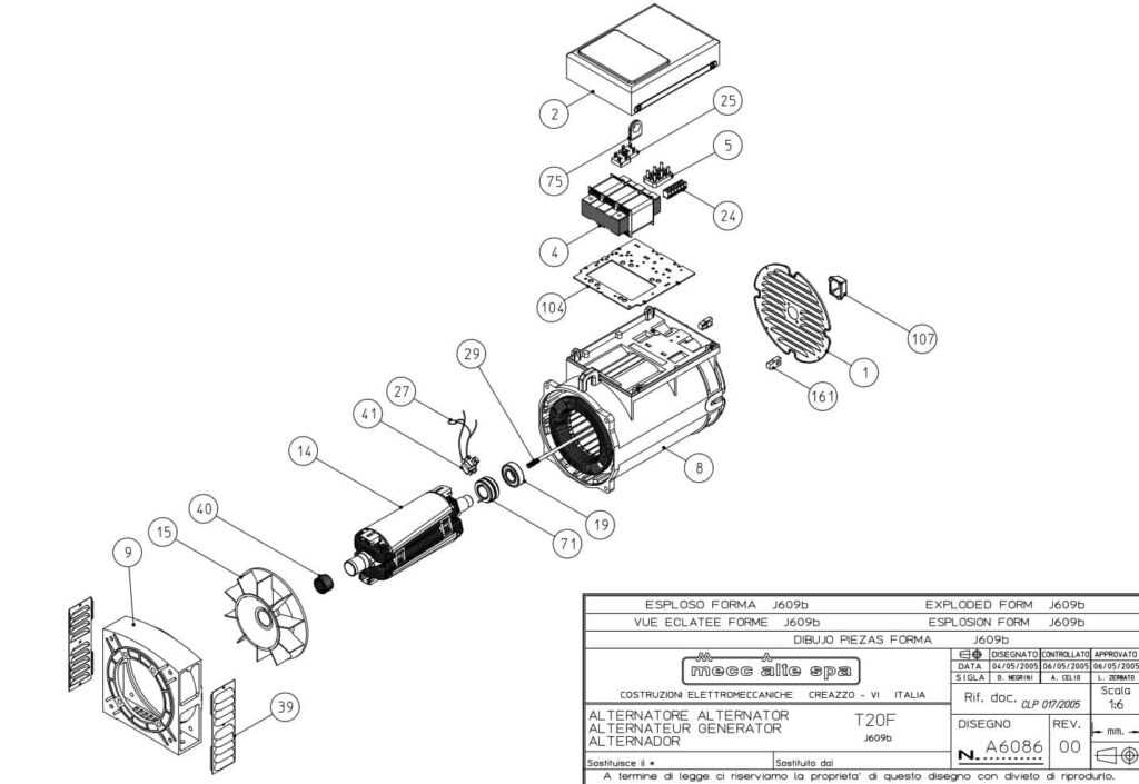 Phụ tùng củ phát điện TF 2 cực 1 pha Mecc Alte T20