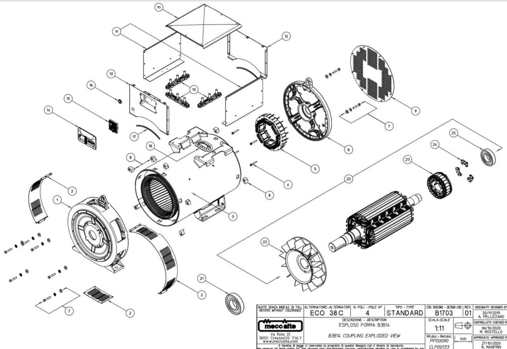 Phụ tùng củ phát điện ECO38 4 cực 3 pha Phụ tùng ECO38 1